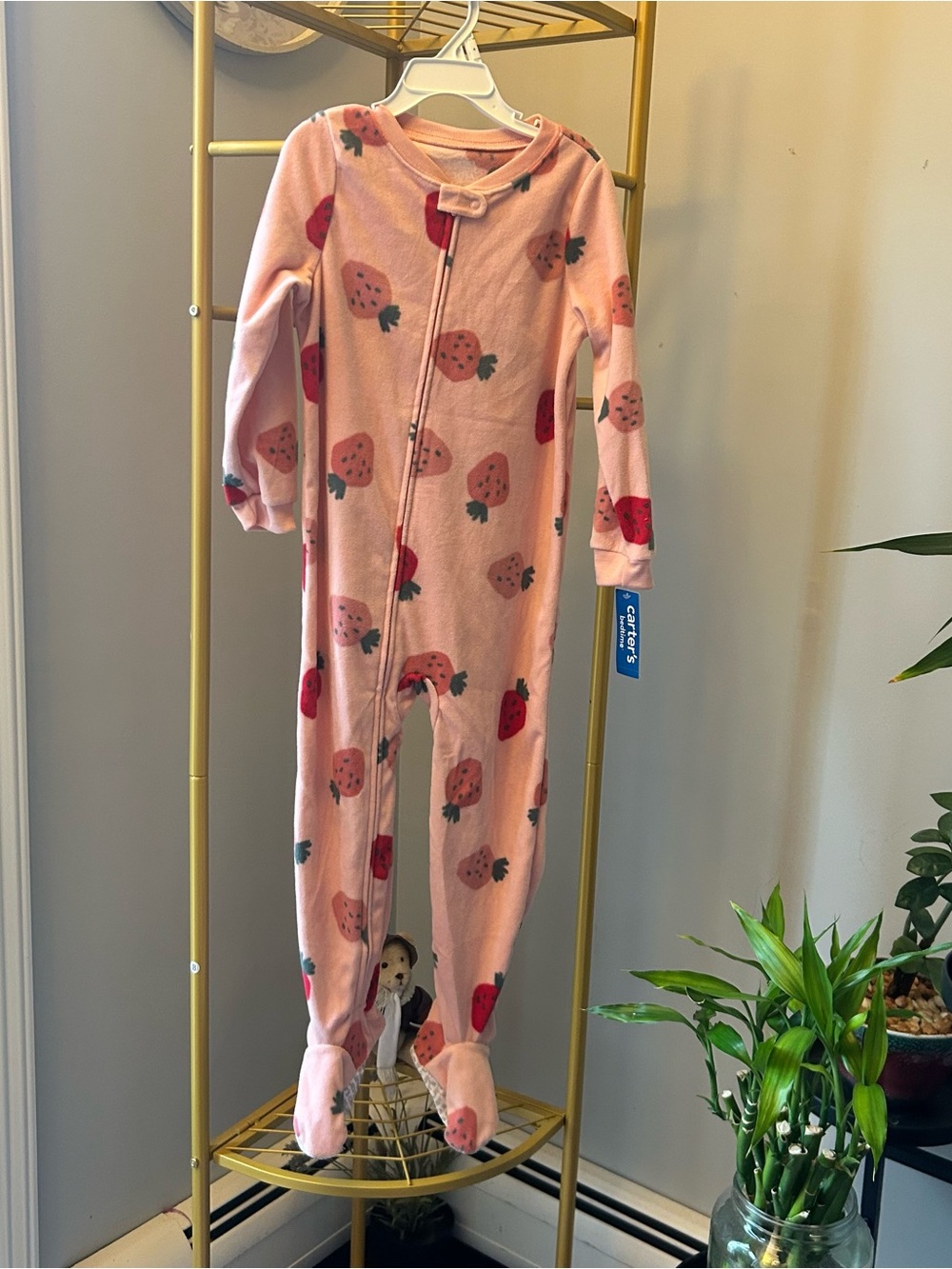 Carter's Pink fleece Strawberry print Footed One-Piece Pajamas size 5T NEW